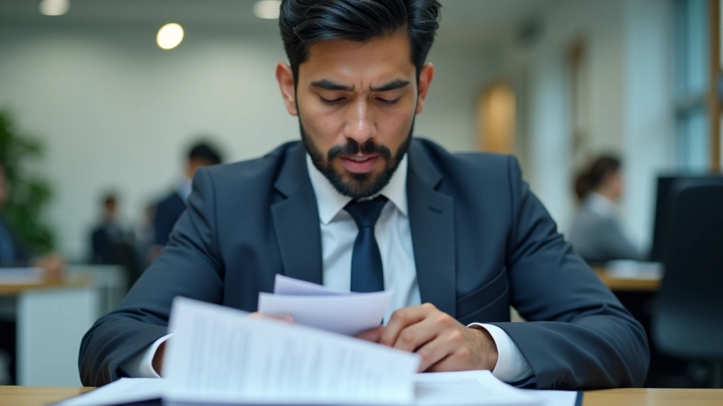 Professional accountant reviewing payroll documents with calculator and laptop
