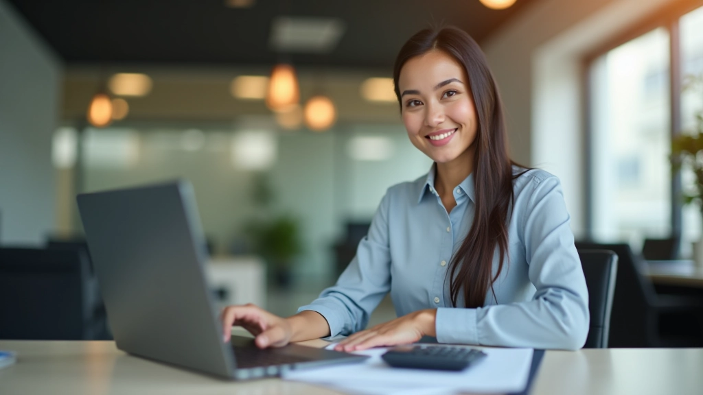 Professional accountant working at desk with payroll documents and calculator