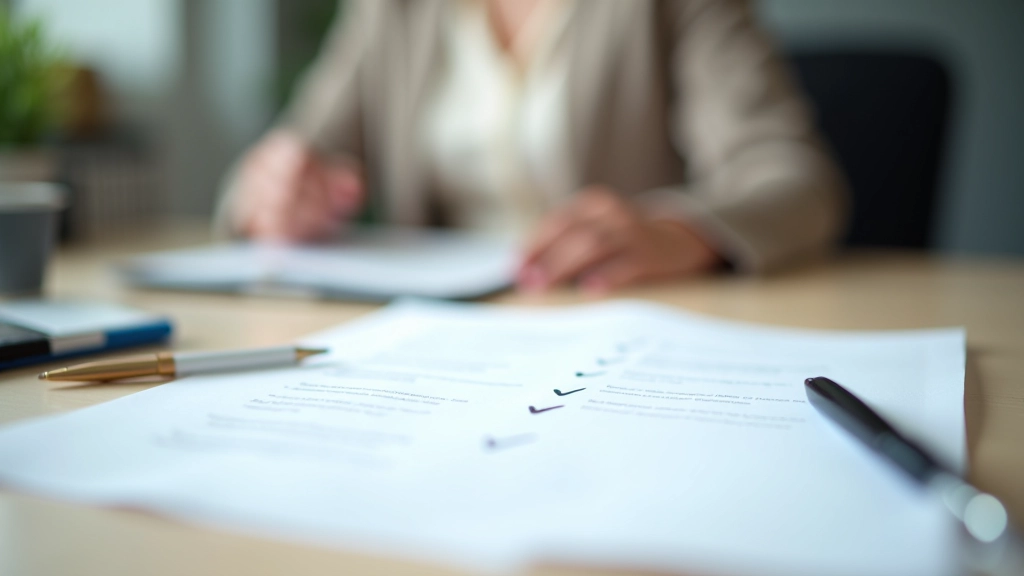 Compliance checklist form being reviewed with checkmarks and office supplies on wooden desk