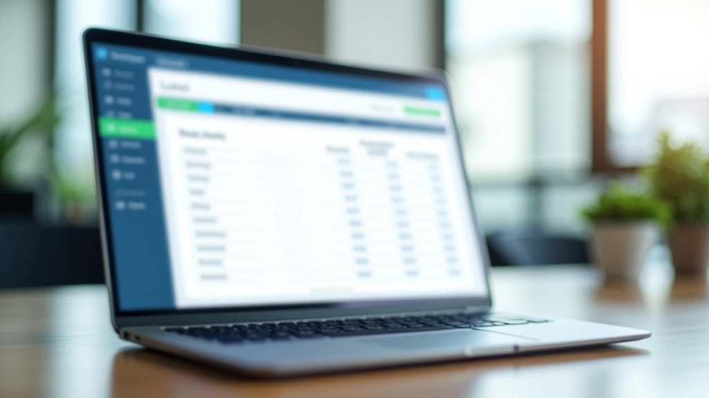 Laptop screen displaying payroll dashboard with salary breakdown and employee list