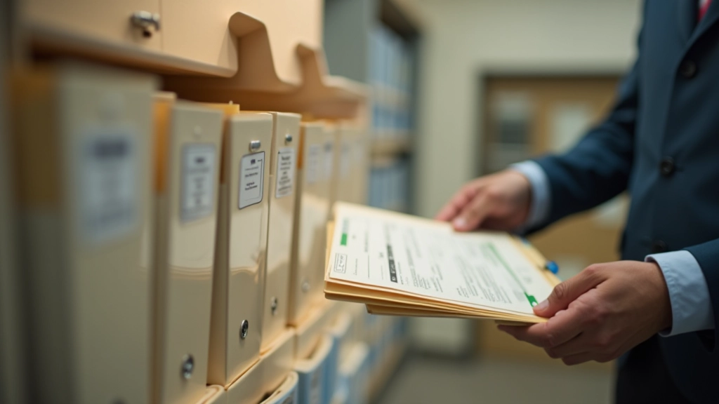 Employee records folder with organized documents and filing system in office