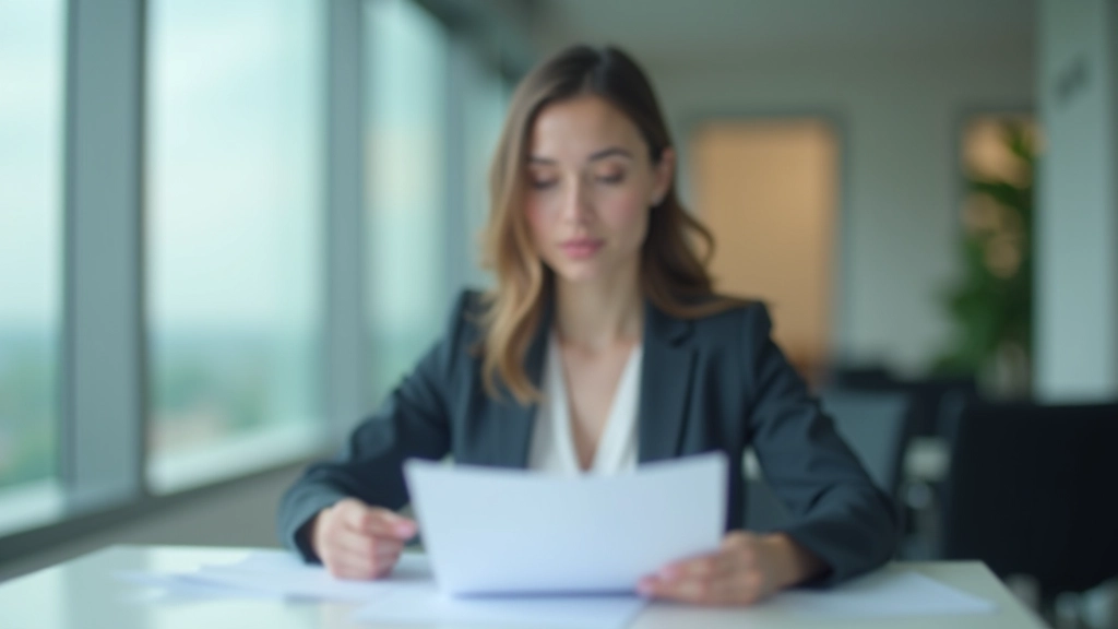 Professional woman reviewing employee records on desk with organized filing system in background